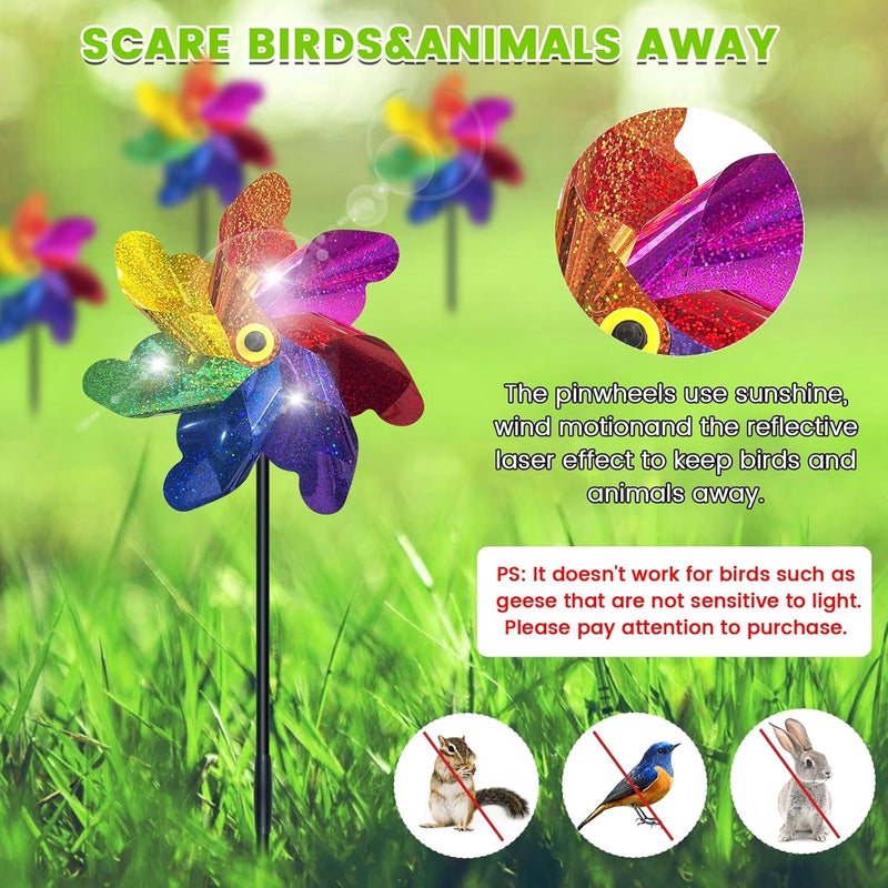 DECEED 10 PCS Reflective Pinwheels for Yard and Garden Bird Devices Pre-Installed Sparkly Wind Spinner Deterrent to Scare Birds Away from Yard Patio Farm (Multicolor-2) - Image 4